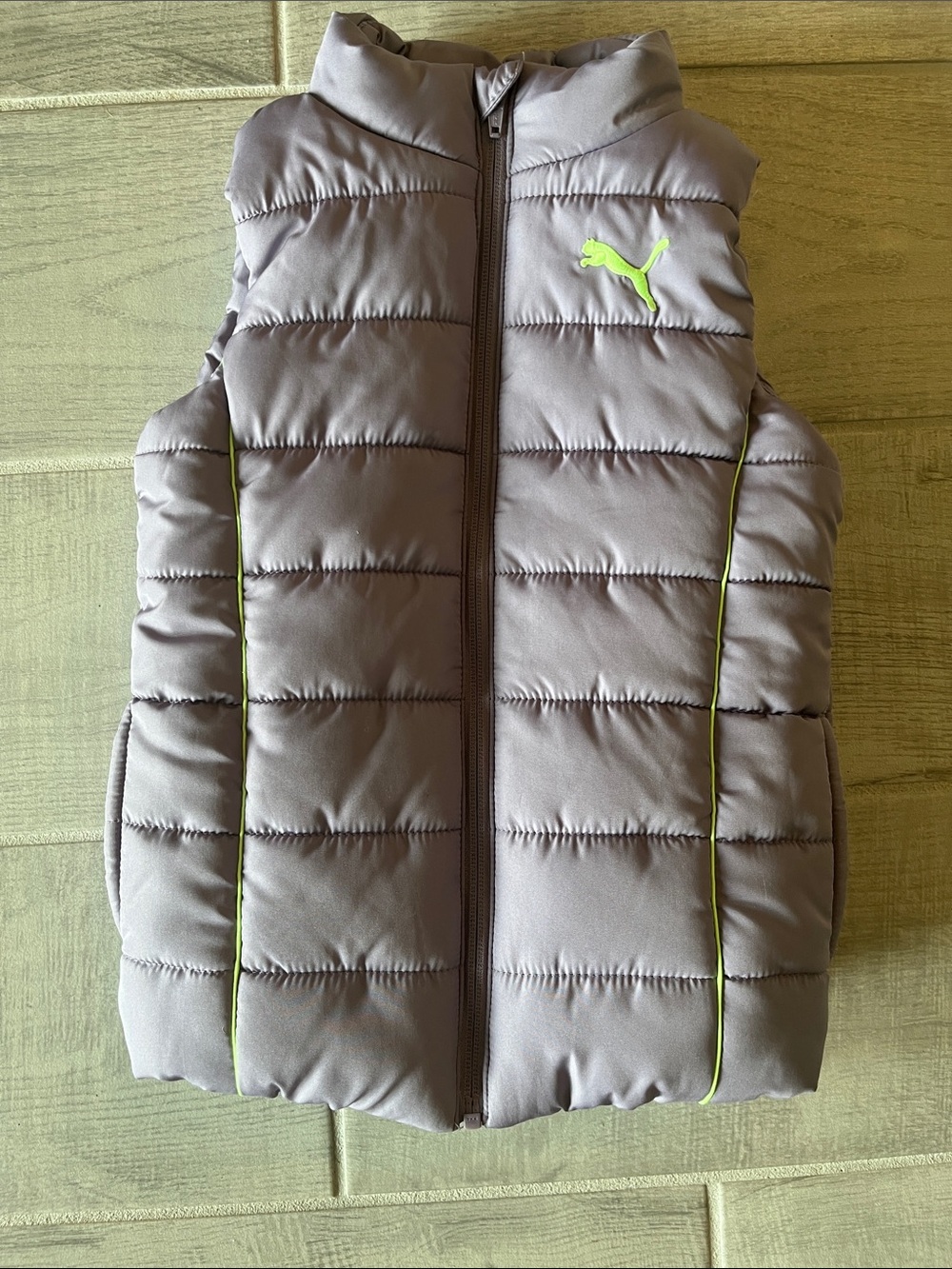 Puma Girls Quilted Vest in Light Lavender with Neon Green Accents